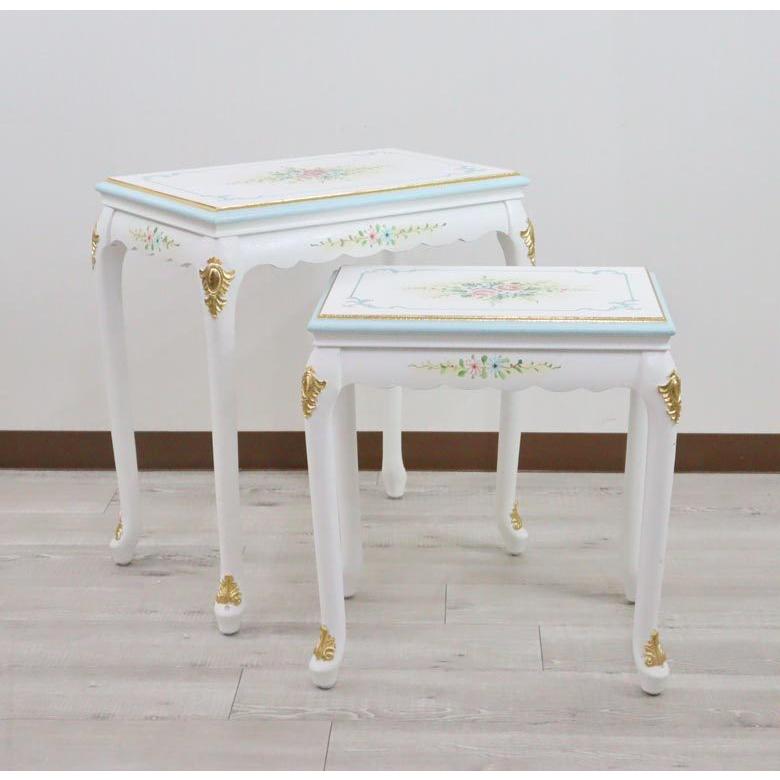 ロココ ネストテーブル 猫脚 サイドテーブル 白家具 ロココ調