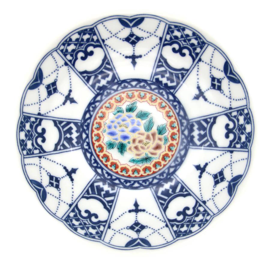 九谷焼 青風窯4号皿揃（5枚セット） 瓔珞紋時代画風SH-01 : 北山堂