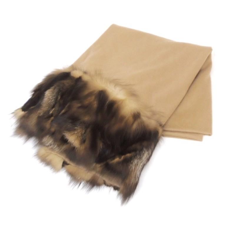 FENDI（フェンディ） ファー付き大判ストール ベージュ カシミヤ100