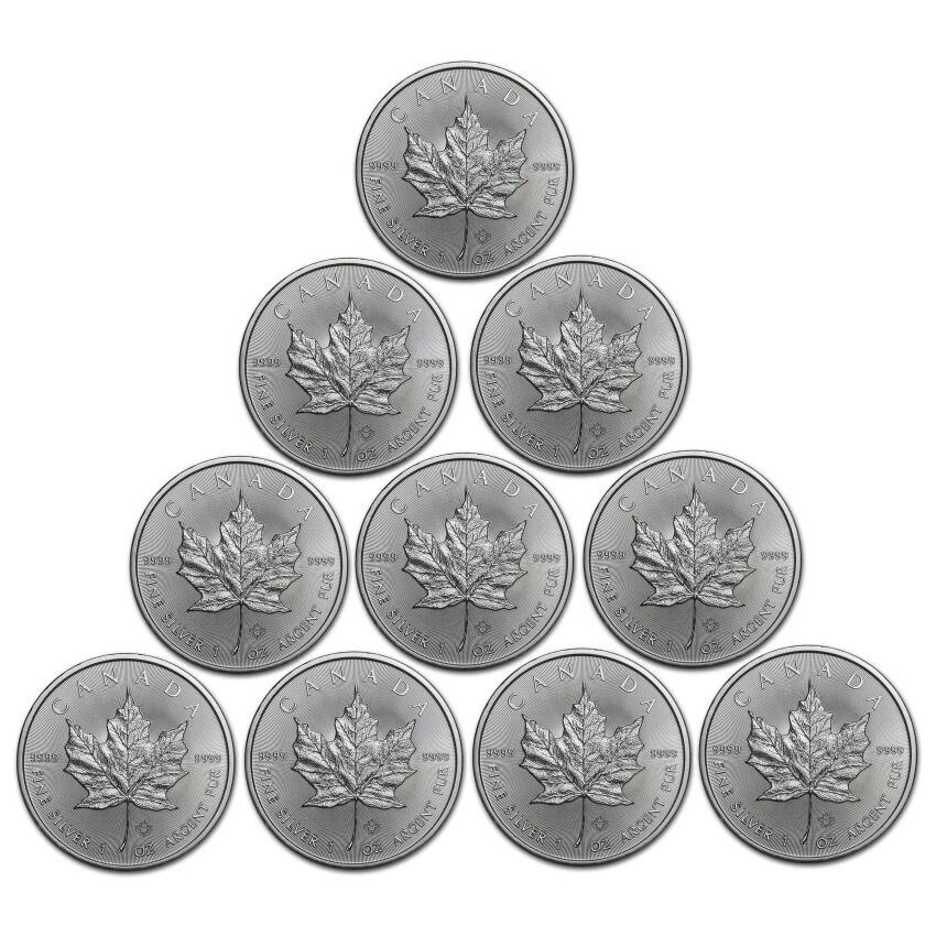 2025年】銀貨 メイプルリーフ銀貨 1oz 10枚セット(10オンス) クリア