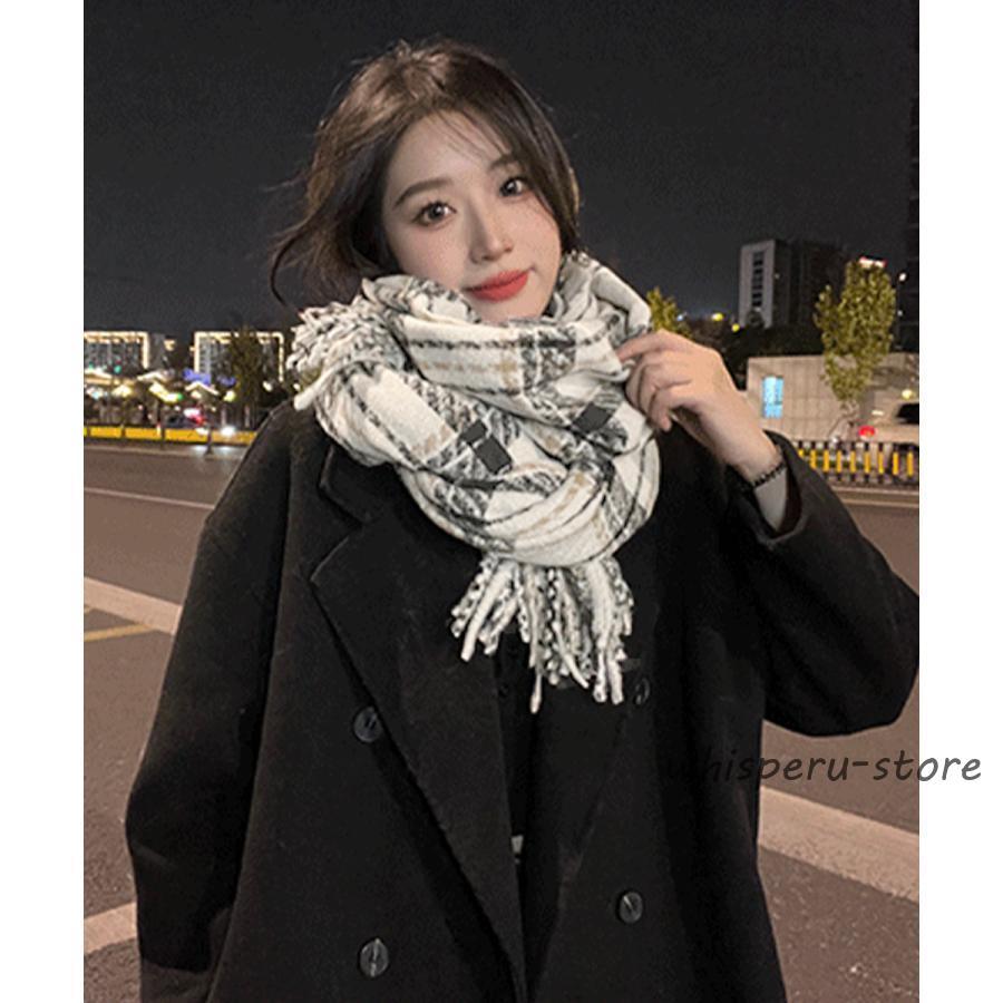 チェック柄ストール 大判フリンジマフラー : 星野 - 通販 - Yahoo