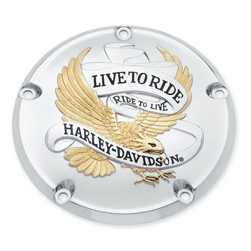 ハーレー純正 ゴールド・LIVE TO RIDEロゴ・ダービーカバー 25340-99A