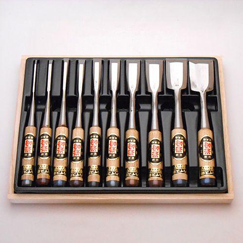 岩崎のみ ハイス鋼 追入鑿 10本組 白樫柄 一枚裏 鑿 セット : ハーティ