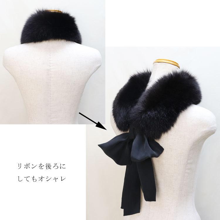 ブルーフォックス ファー マフラー シルク リボン付 レディース ギフト