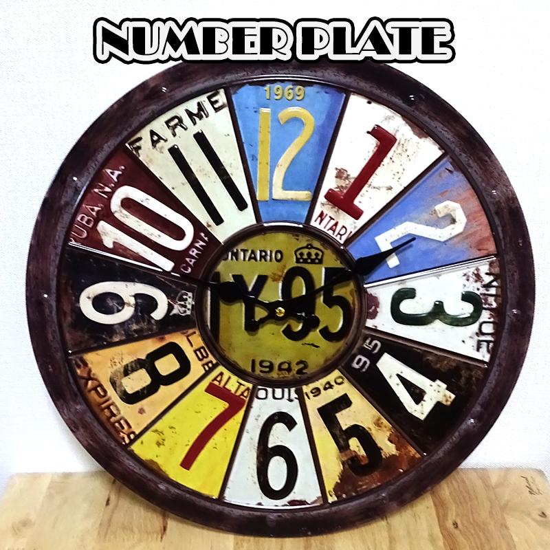 アメリカン レトロ 掛時計 NUMBER PLATE ビンテージ 鉄製 カラフル