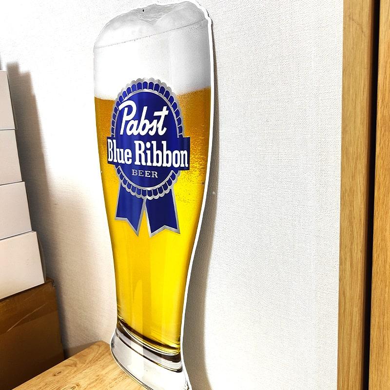 アメリカン レトロ ブリキ看板 Pabst Glass Blue Ribbon メタルサイン