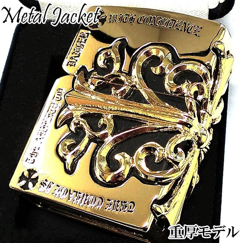 ZIPPO（ジッポー） ライター メタルジャケット 超重厚 クロス ゴールド