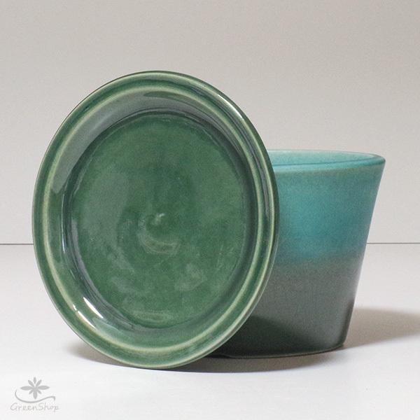 信楽焼 ルフトミドル ターコイズブルー 約5号 受け皿付 プラスガーデン