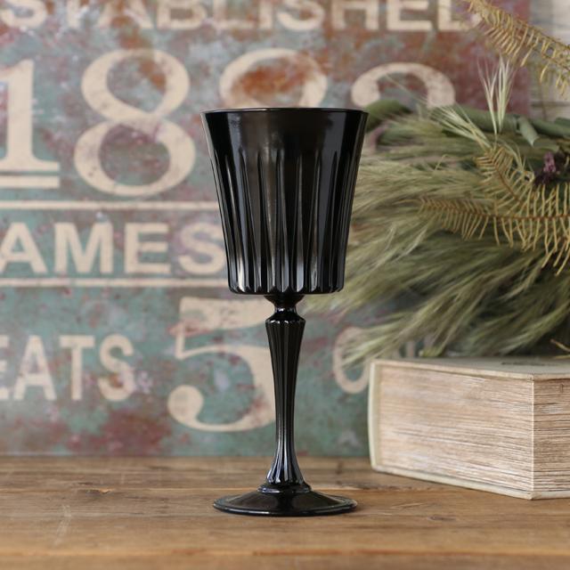 在庫限り／ガラス食器 高台グラス 脚つき ステムグラス 黒 おしゃれ