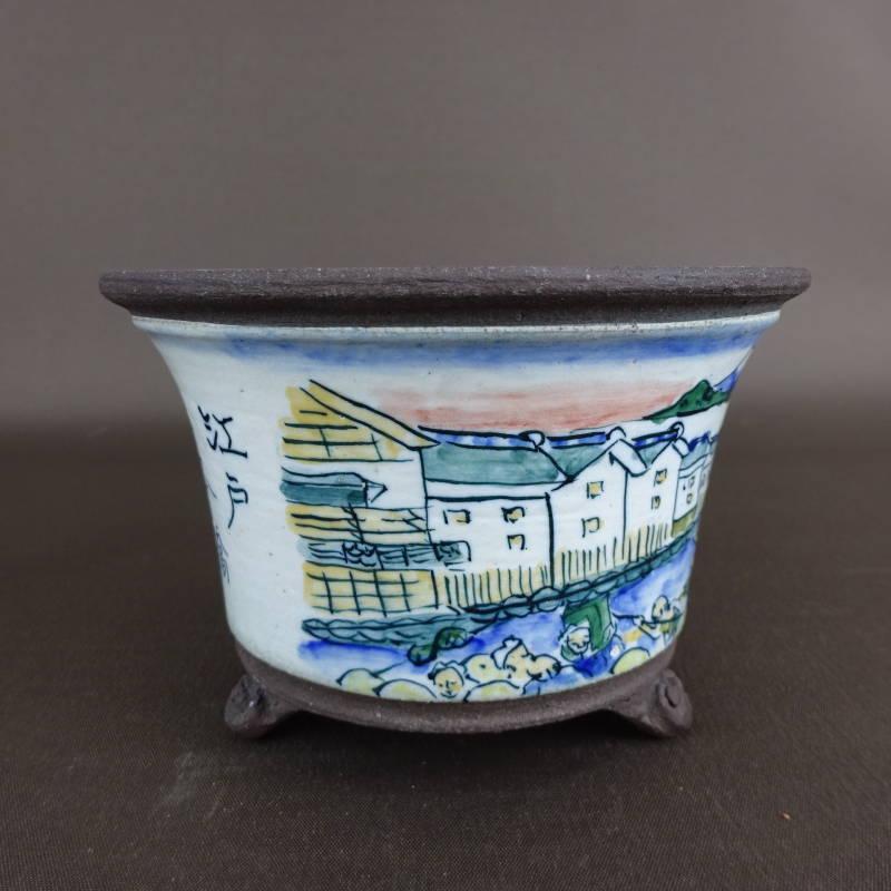 藍色釉薬楕円形雲足の陶翠作小品盆栽鉢‼️ 盆栽