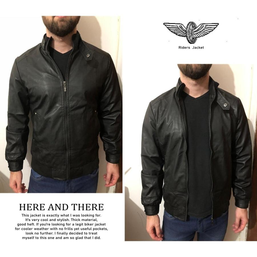 送料無料!】全2色 5サイズ メンズ リブスリーブスタンドカラーPUレザー