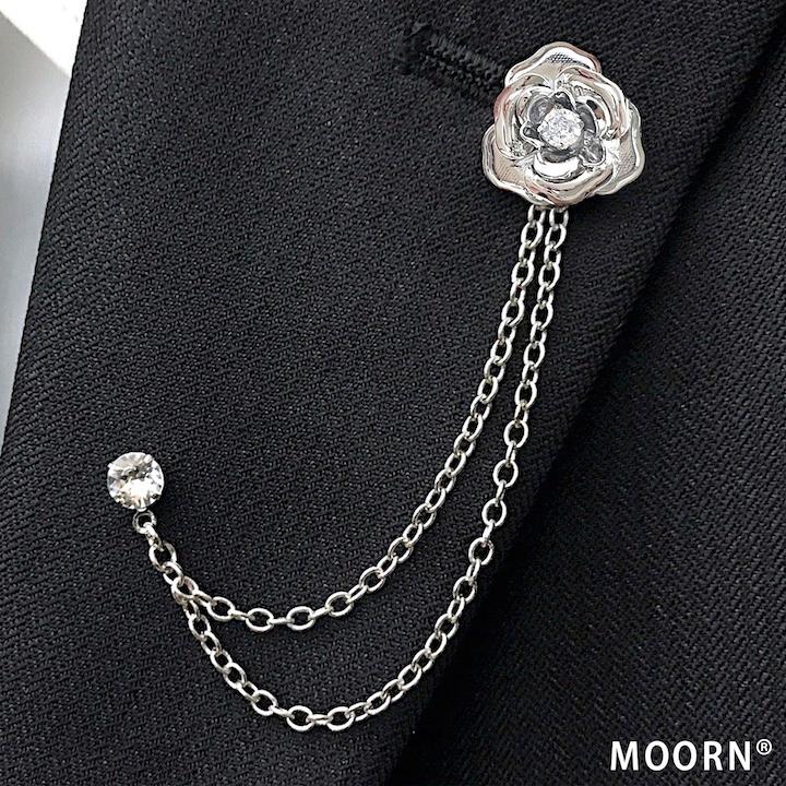 メンズ ラペルピン 花 結婚式 チェーン付き ピンブローチ 薔薇 バラ