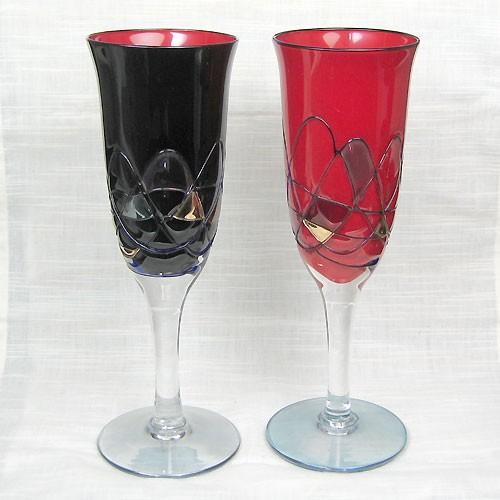 会津塗 / ガラス漆エストレモフルートペアセット フルートグラス 漆