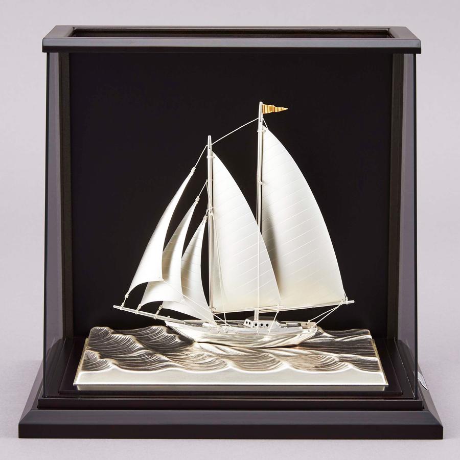 ヨット スクーナー 5号｜銀製置物/スロープガラスケース : HIKARI