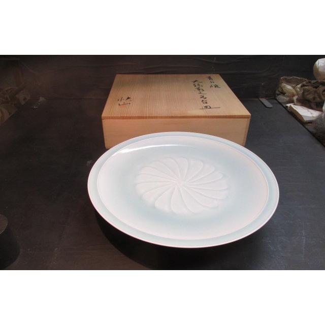 人間国宝塚本快示 快山窯 大輪菊文高台皿 共箱 陶器 皿 和 陶芸 有名