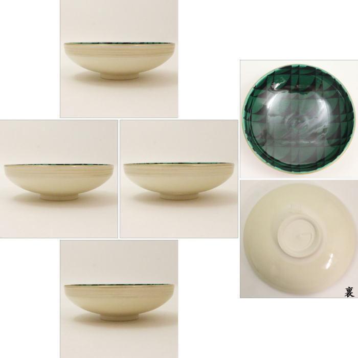 波文様麻の葉色絵抹茶茶碗 通次阿山造 通次阿山 抹茶茶碗 「波」 共箱