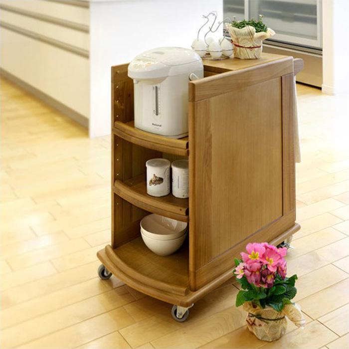 樺細工 キャスター付きポットワゴン 茶道具 飾り棚 ラック 桜 伝統工芸