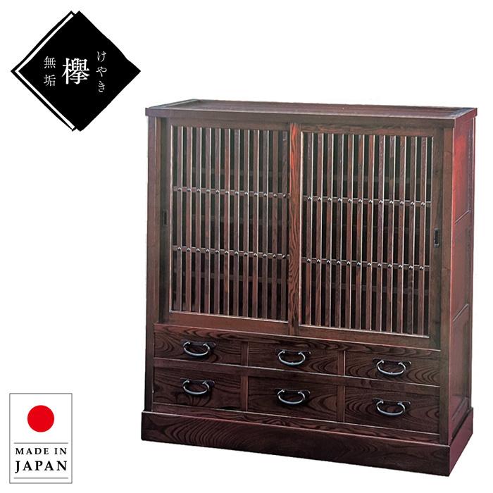 食器棚 和風 和室 水屋箪笥 完成品 水屋タンス 引き戸 膳戸棚 欅 無垢