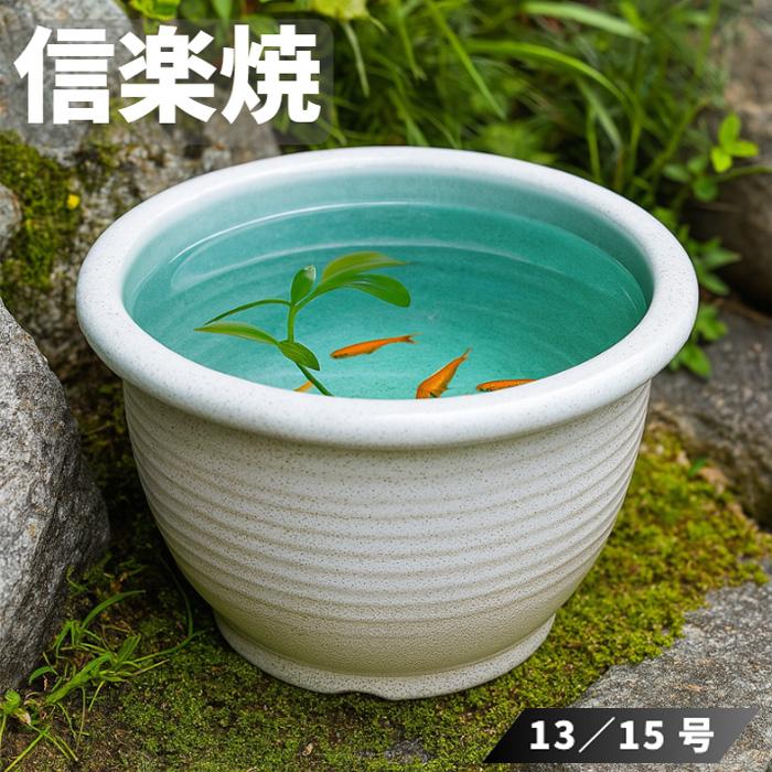 信楽焼 メダカ鉢 陶器 めだか鉢 丸型 睡蓮鉢 和モダン 水鉢 庭園 水草