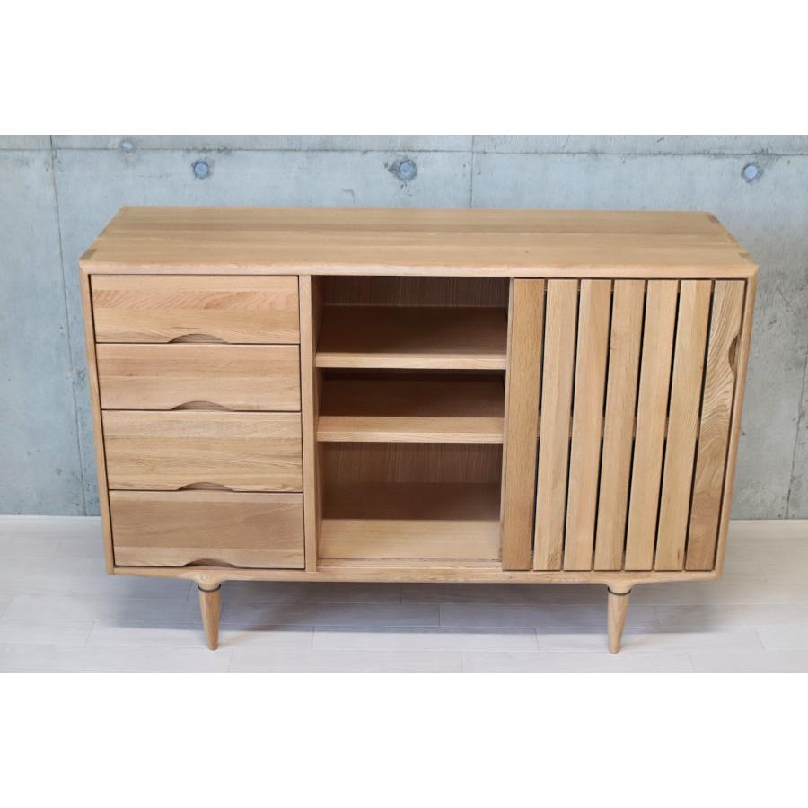 サイドボード 120 オーク 無垢材 キャビネット 天然木 木製 収納 ナラ