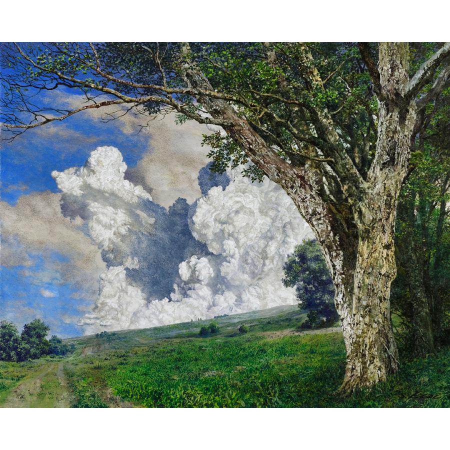 初雪の堤油絵P10（530×410mm）