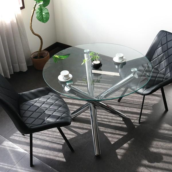 GLA-SSIC x AURA ガラス 円形ダイニングテーブルセット 3点 2人用 丸型