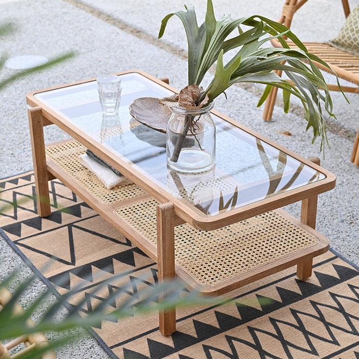 ホワイトラタンアンティークガラスローセンターテーブル 節約 籐 収納