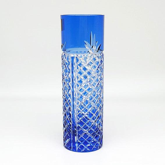 江戸切子 花瓶 青色 クリスタル カガミクリスタル 切子 花瓶 フラワー