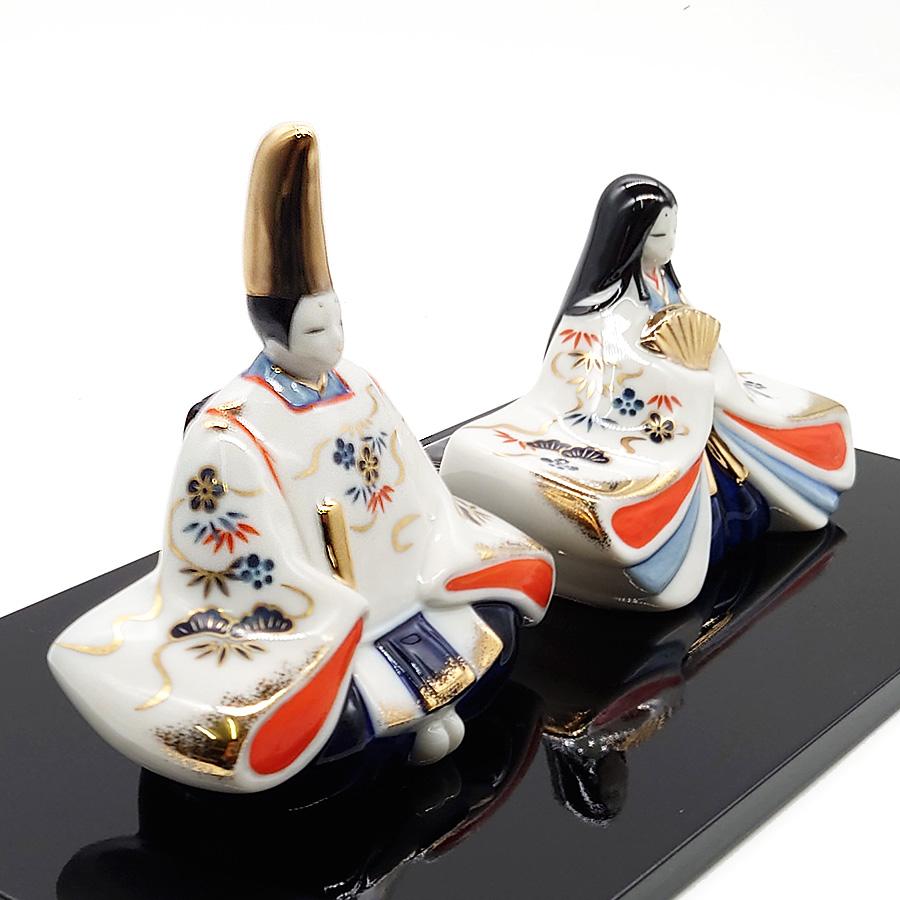 雛人形 コンパクト 陶磁器 薬師窯 染錦座雛 親王飾り 卓上 陶製 日本製