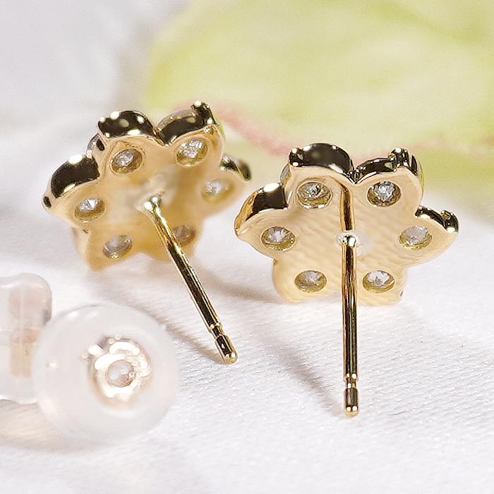 K18YG 1.0ct フラワーモチーフ ダイヤモンドピアス 送料無料 K18