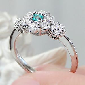 Pt900 パライバトルマリン ダイヤモンド フラワー リング 指輪