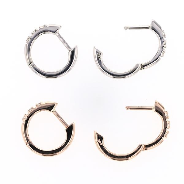 ジュエリーフィガロ K10 PG/WG ダイヤモンド フープ ピアス 中折れ式