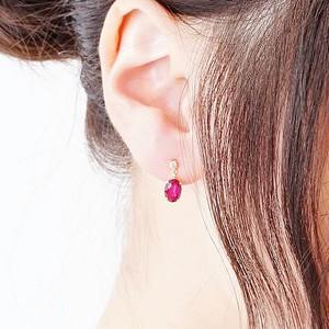 新品K18イエローゴールド ルビー ピアス (大粒5x7mmオーバル) 両耳で