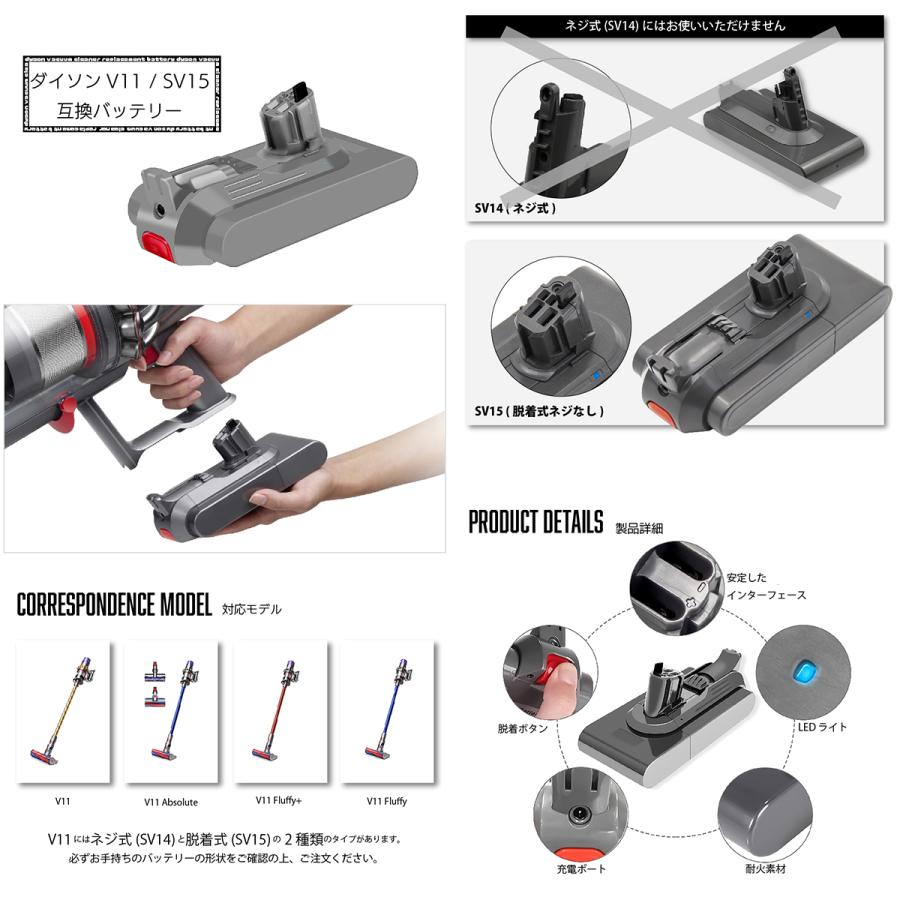 Dyson（ダイソン） 【互換品】 V11 SV15 バッテリー 脱着式 壁掛け