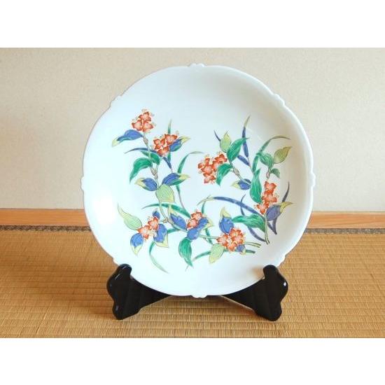 飾り皿 有田焼 色絵つゆ草 尺2寸 37cm 皿立て スタンド付 木箱入り