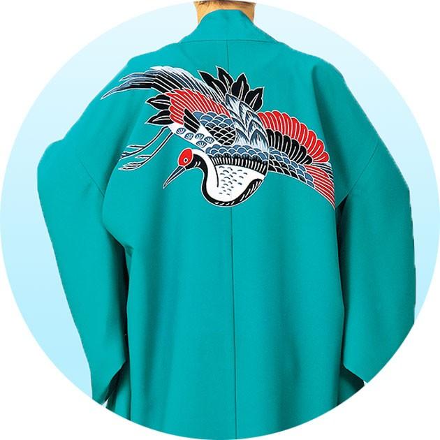 万祝衣装 まいわい着物 きもの 黒地 鶴 亀 大漁 萬祝 仕立て上がり