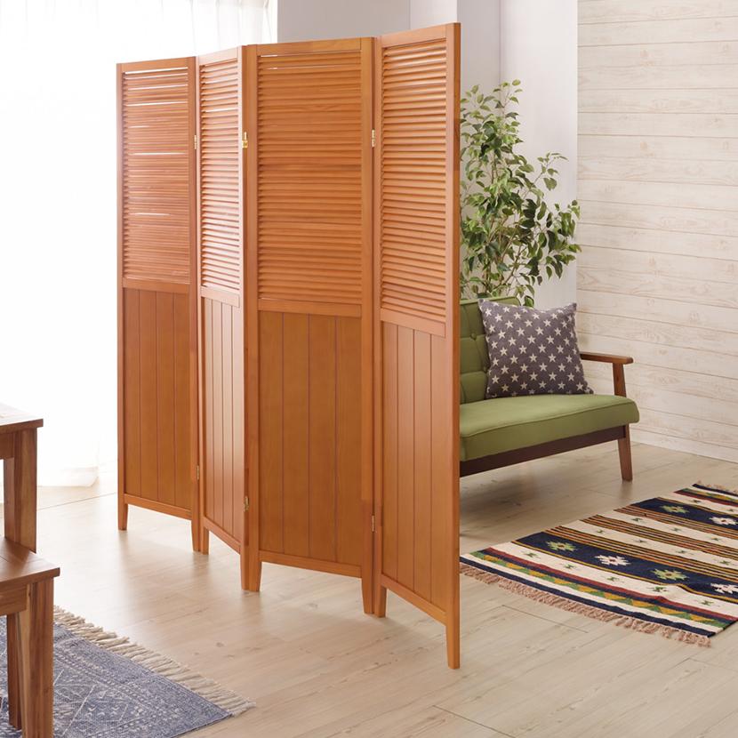 東谷 天然木シンプルスクリーン4連 木製折りたたみパーティション