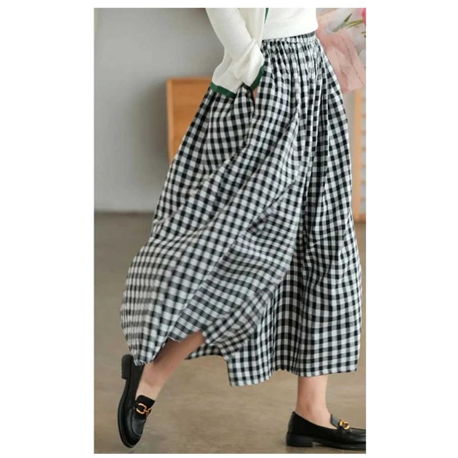 8分丈 フレアパンツ ワイドパンツ チェック柄 ガウチョパンツ