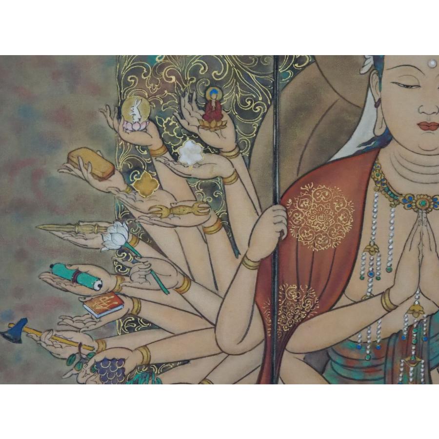 掛け軸 十一面千手観世音菩薩 ≪西村美都≫ 【見事な細密描写】 仏画