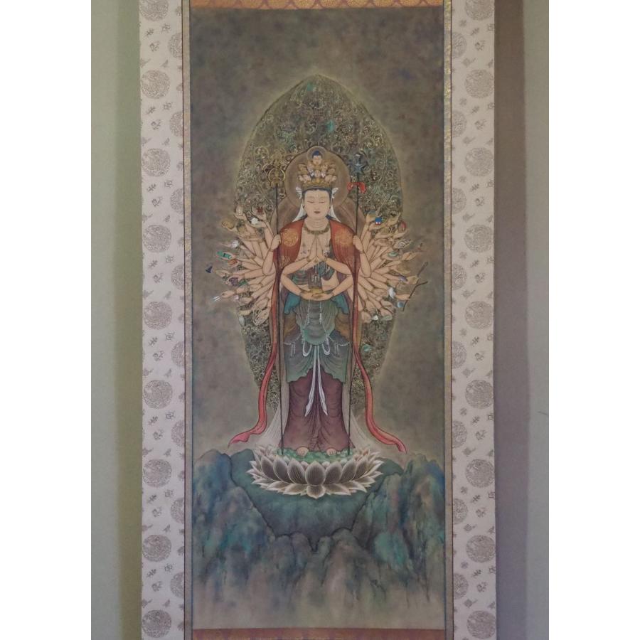 掛け軸 十一面千手観世音菩薩 ≪西村美都≫ 【見事な細密描写】 仏画