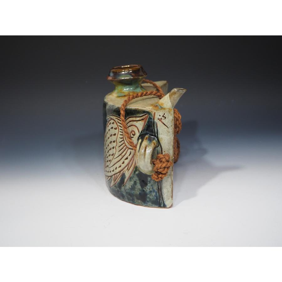 金城次郎 魚紋抱瓶【大作】 壺屋焼 ≪人間国宝≫ 共箱 縄紐 沖縄 未