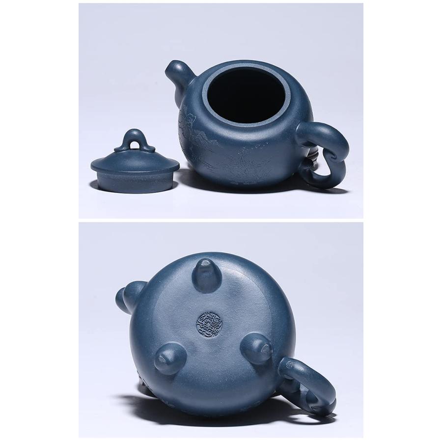 中国工芸師 顧鵬程造 栄天紫砂壺 細工彫り『龍文』 原鉱泥手造り急須