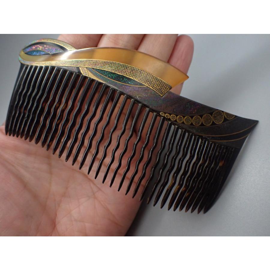 一光作 圧巻の大ぶり本鼈甲螺鈿 櫛 14cm : アンティークフィガロ