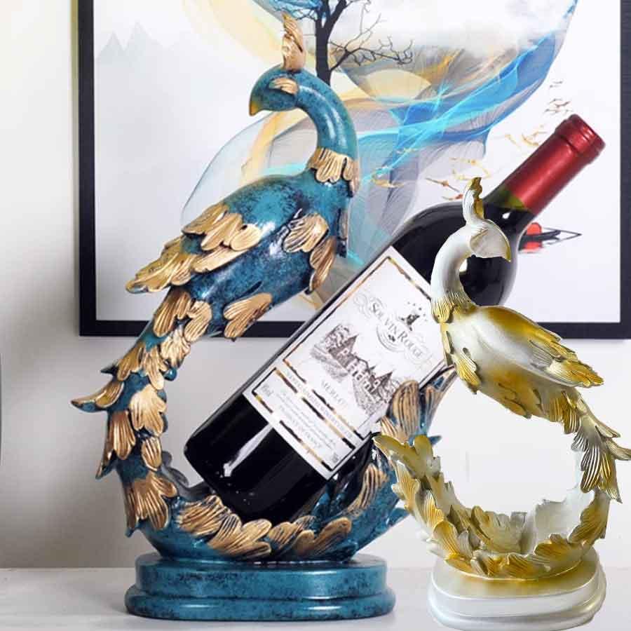 鳳凰 ワインボトルホルダー フェニックス 置物 大サイズ 35cm 金 青