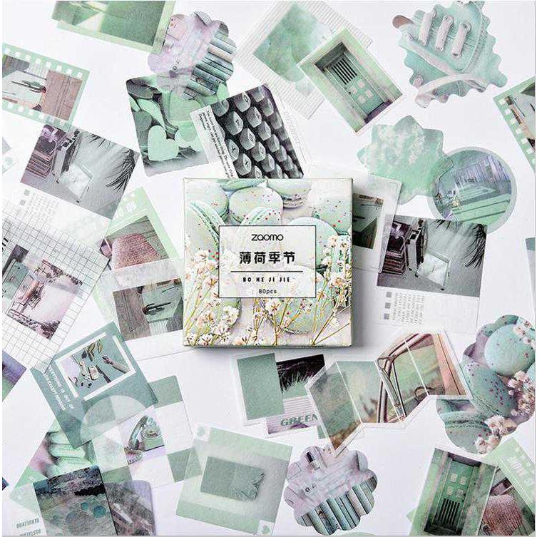 海外シール 80枚 箱入り マスキングテープ素材◇色別12種◇和紙