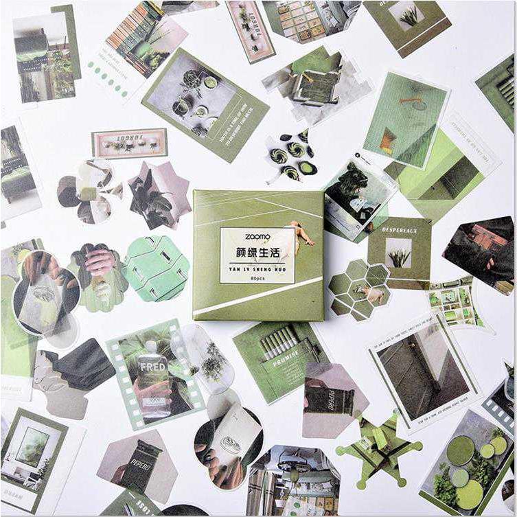 海外シール 80枚 箱入り マスキングテープ素材◇色別12種◇和紙