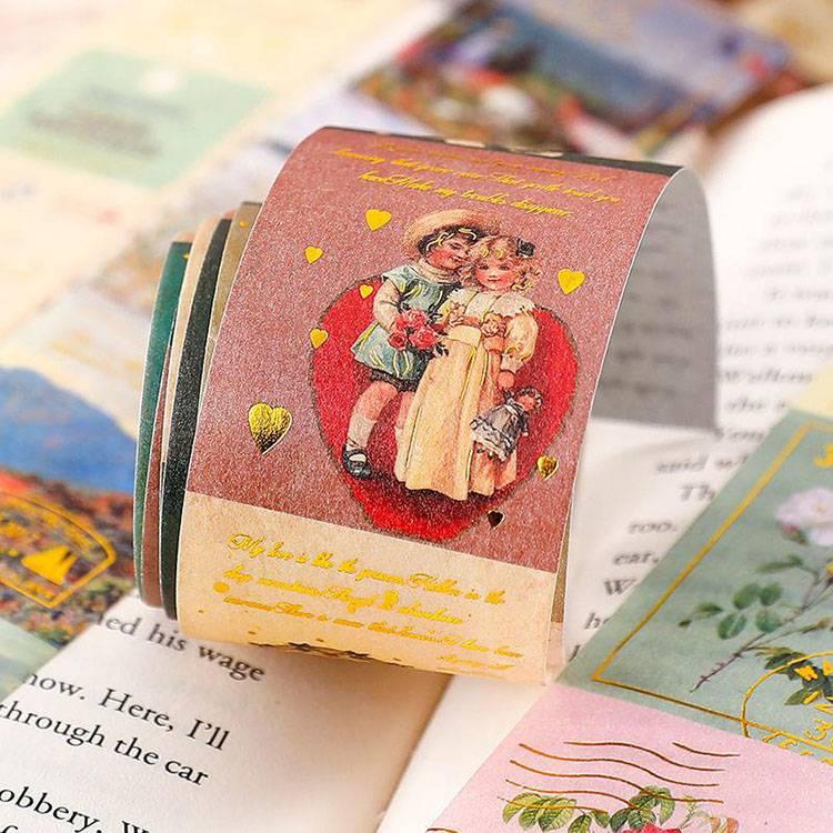 海外 金箔押し マスキングテープ 幅広4cm 剥離紙付き 箔押 英語 英字