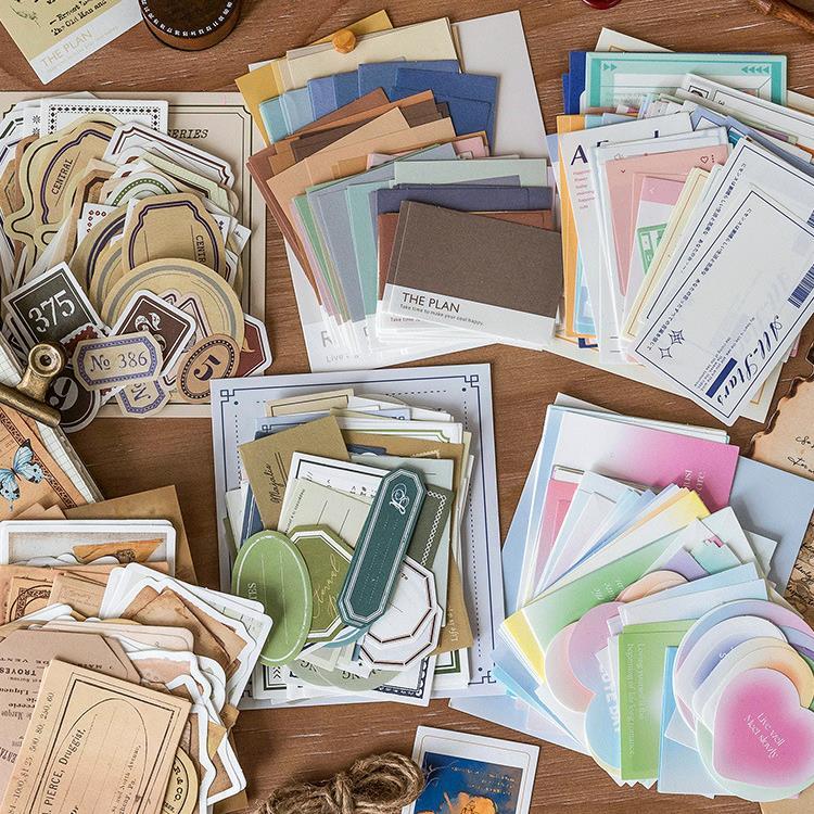 素材紙 100枚50柄 大容量 海外 コラージュ素材 セット デコレーション