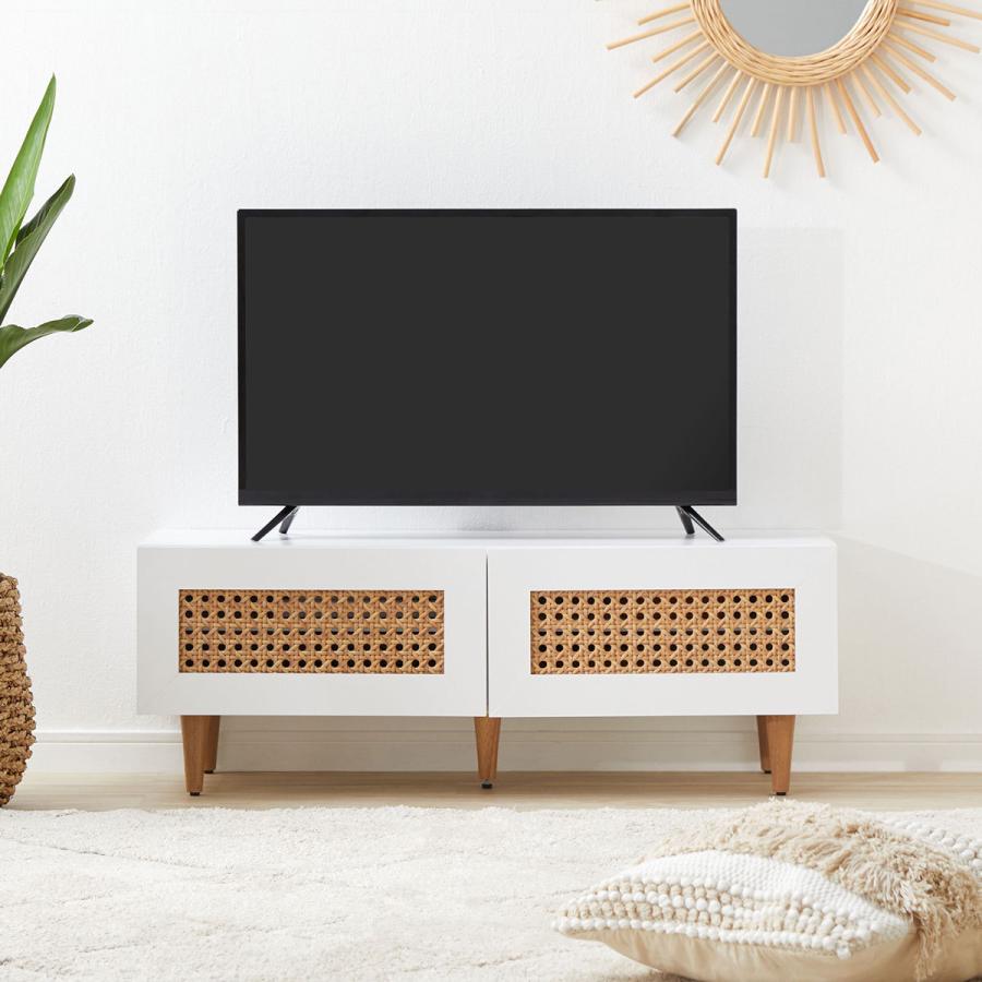 幅180］（送料込み）スチール脚テレビボード ラタン調コード穴脚付き