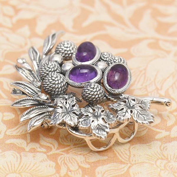 碌山 ウィリアムモリス ぶどう アメジスト ブローチペンダント 葡萄